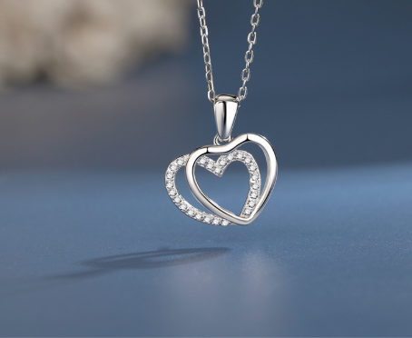 925 Sterling Silver Double Heart-shaped Necklace For Women