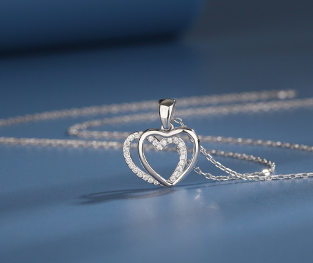 925 Sterling Silver Double Heart-shaped Necklace For Women