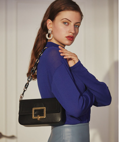 French Minority Textured Shoulder Cowhide Crossbody Bag