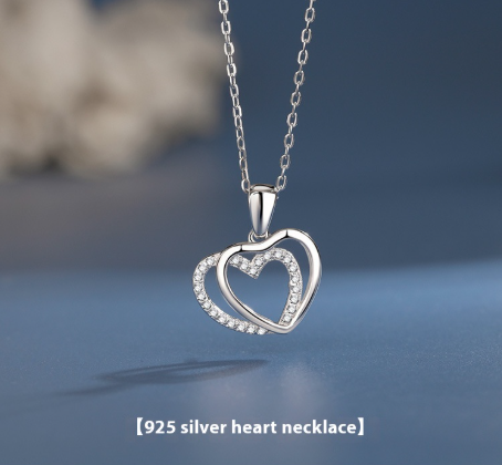 925 Sterling Silver Double Heart-shaped Necklace For Women