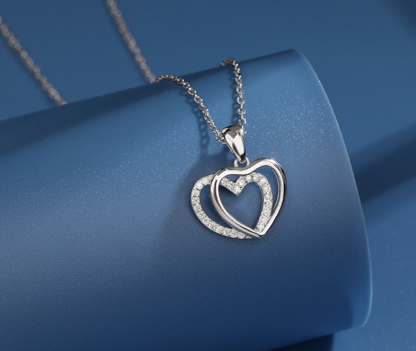 925 Sterling Silver Double Heart-shaped Necklace For Women
